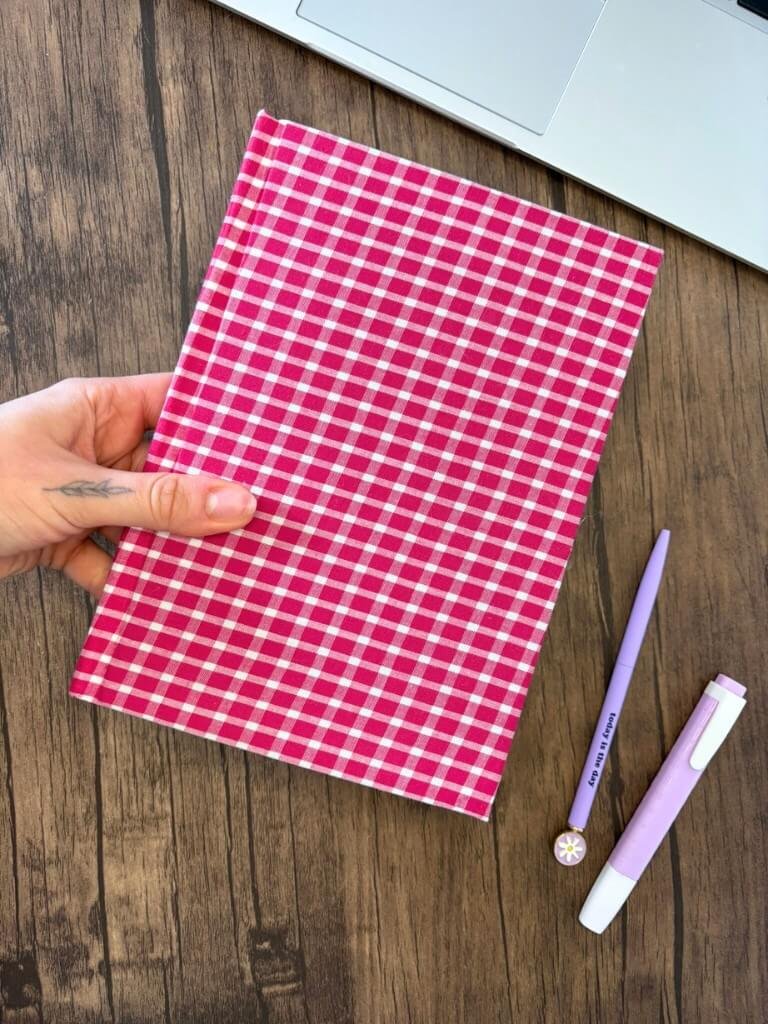 Handmade Hardcover Pink Checked Notebook | A5 Handcrafted Fabric Journal