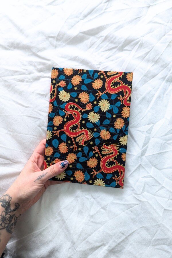 Handmade Hardcover Notebook In Black With Red And Gold Dragons
