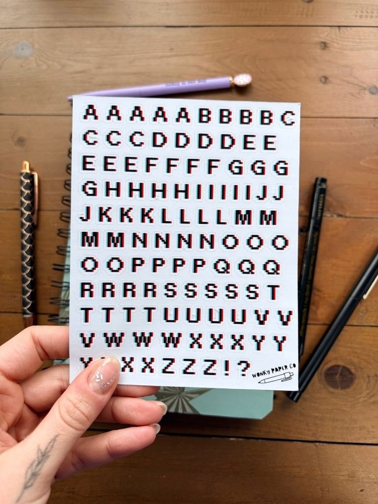 Retro Pixel Font Letter Stickers - Pixelated Alphabet Sticker Sheet