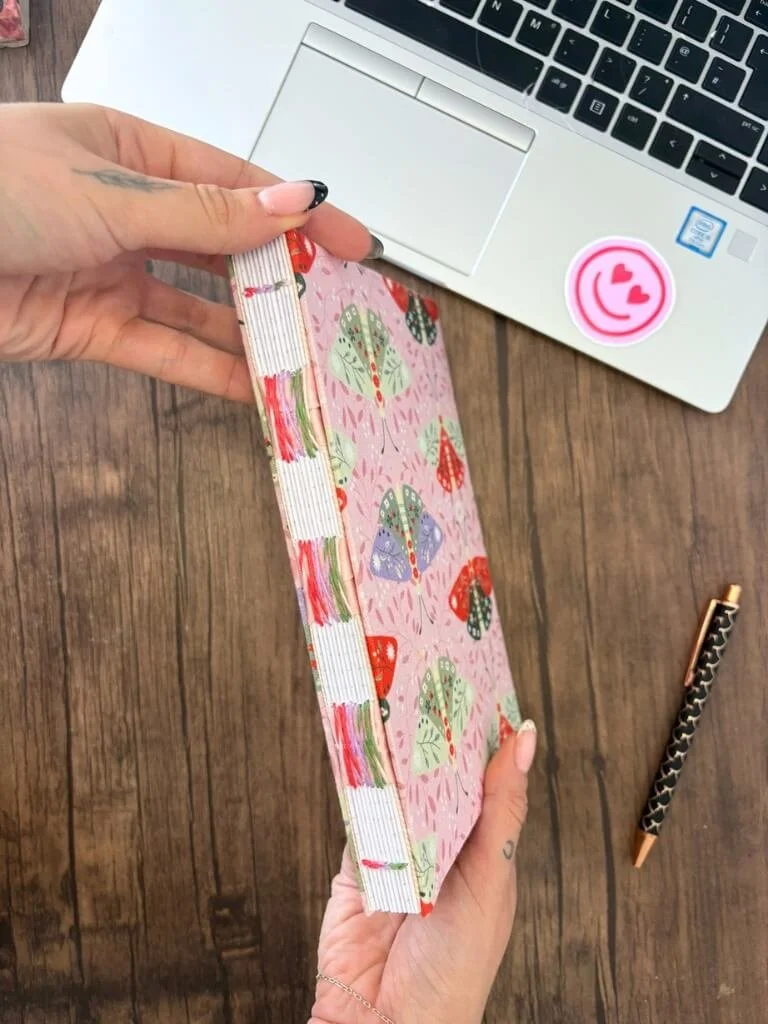 Hand Sewn Hardcover Fabric Notebook Bullet Journal With Flowers And Moths