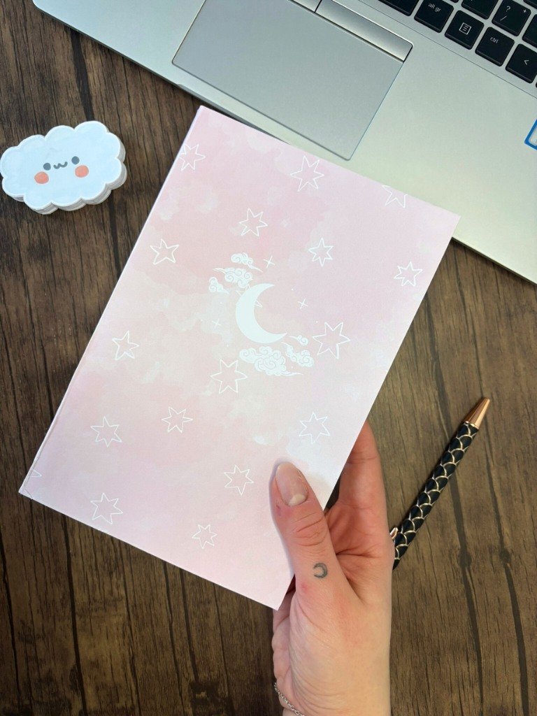 Dreamy Pink Star And Moon A5 Journal | Handmade Paper Notebook
