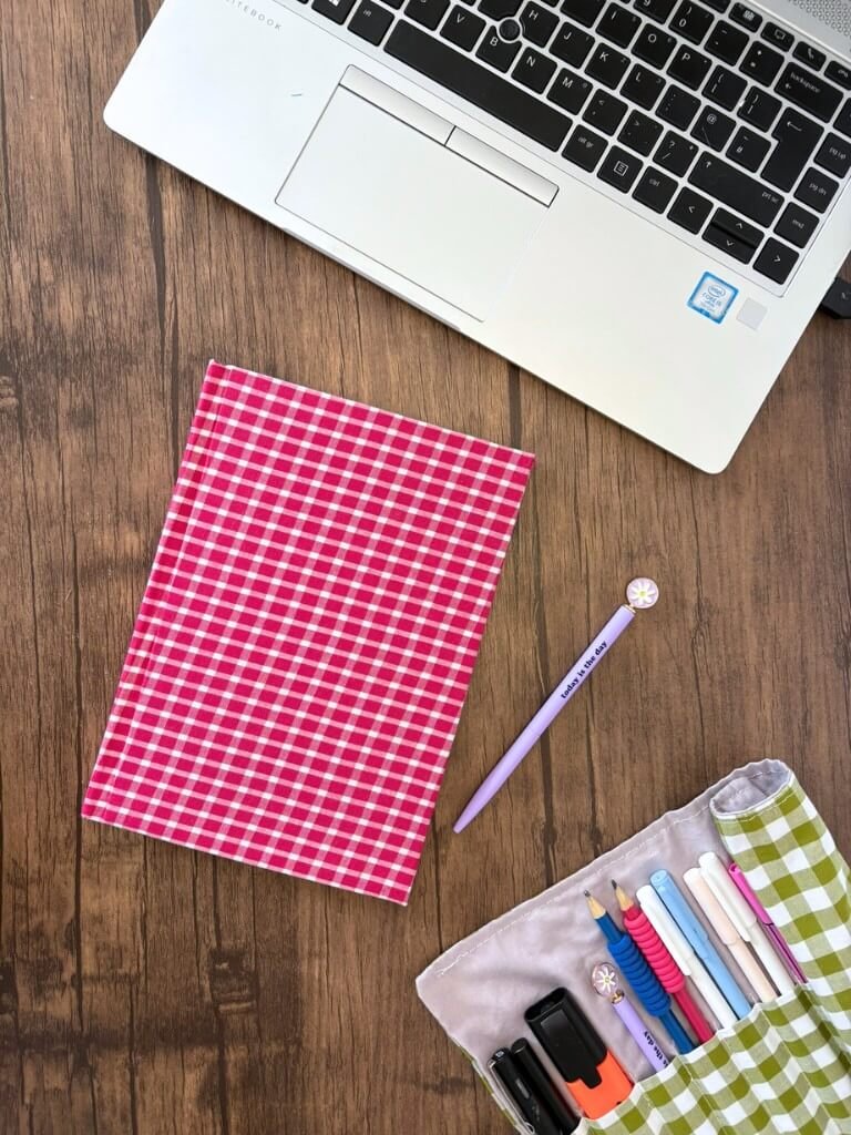 Handmade Hardcover Pink Checked Notebook | A5 Handcrafted Fabric Journal
