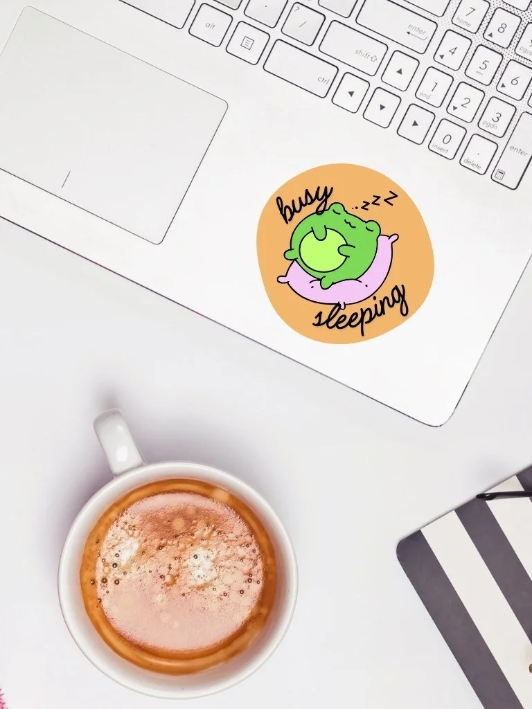 Busy Sleeping Sticker - Cute Sleeping Frog Kawaii Sticker