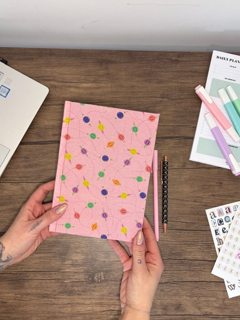 Handmade Hardback Pink Notebook With Silk Lantern Print
