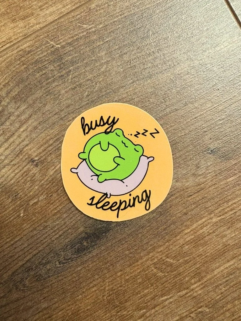 Busy Sleeping Sticker - Cute Sleeping Frog Kawaii Sticker