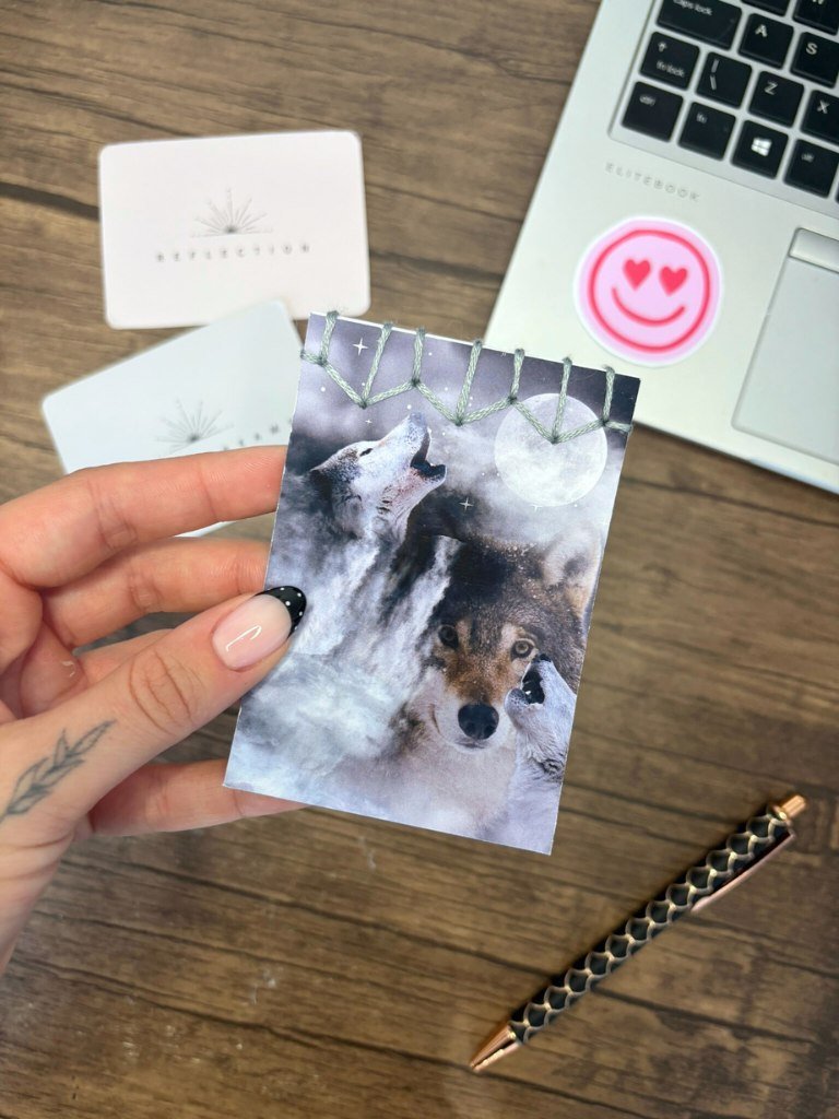 Handmade Mini Wolf Notebook - Wolves Howling At Moon
