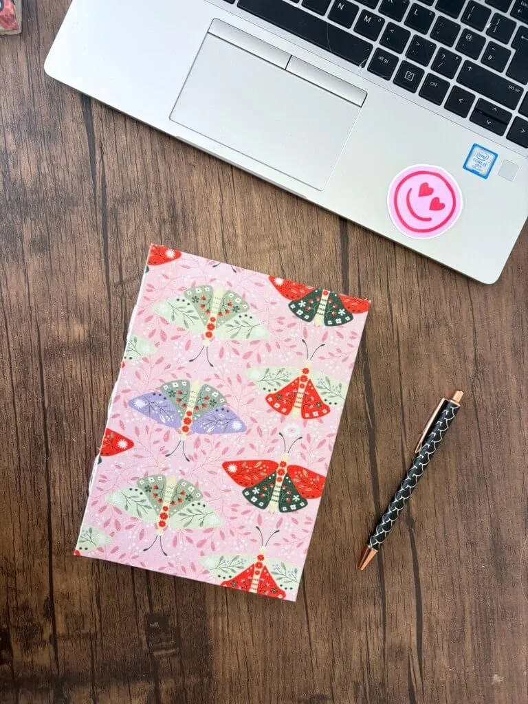 Hand Sewn Hardcover Fabric Notebook Bullet Journal With Flowers And Moths