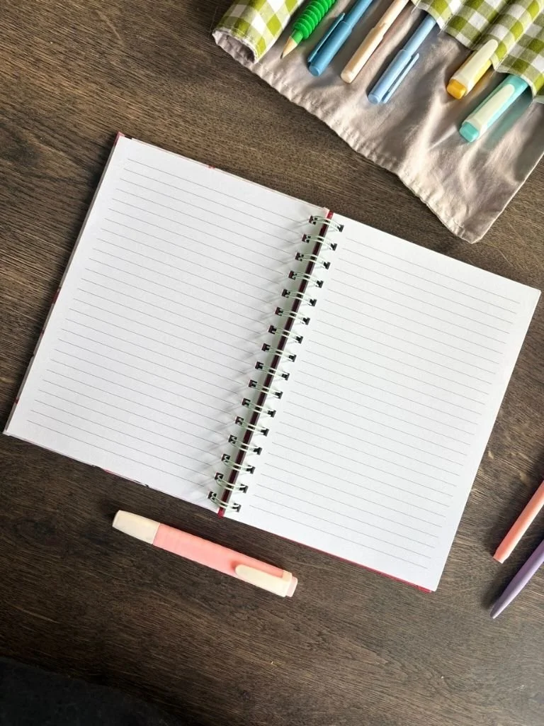 Handmade Striped Journal With Cherry - Minimalist Spiral Bound Notebook