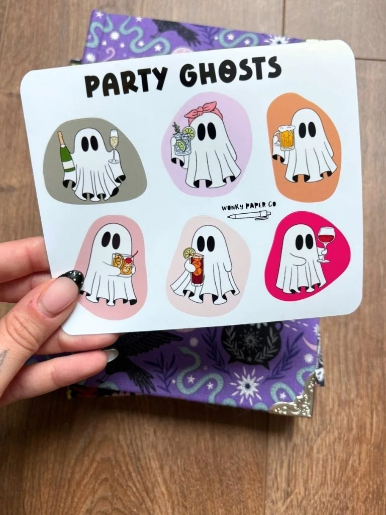 Party Ghosts Vinyl Stickers | Cute Ghost Halloween Sticker Sheet
