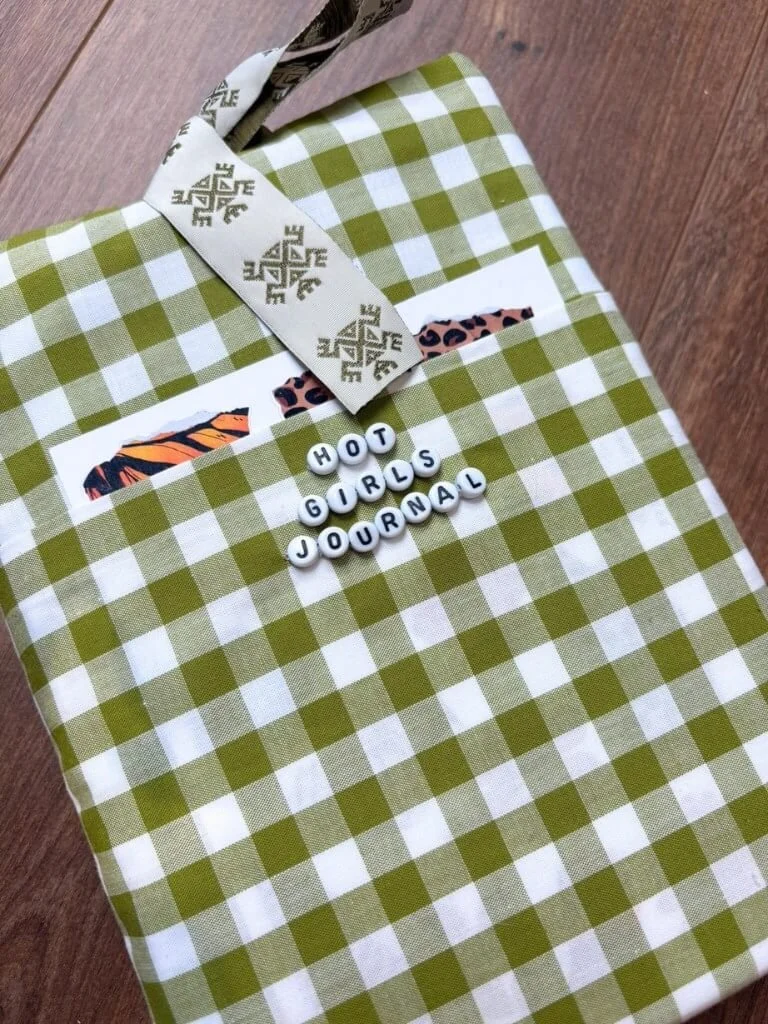 Hot Girls Journal - Handmade Sage Checked Gingham Journal & Book Bag