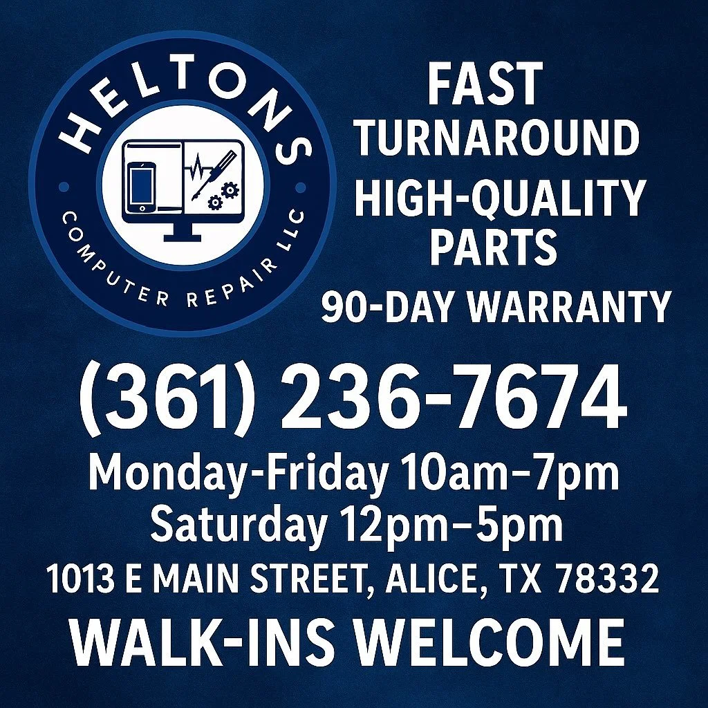 📱 Cracked screen? Dead battery? Glitchy console?
Don’t wait — bring it to the pros at Helton’s Computer Repair LLC!
⚡ Fast Turnaround
🔧 High-Quality Parts
✅ 90-Day Warranty
📞 (361) 236-7674
🕙 Monday–Friday: 10AM –
