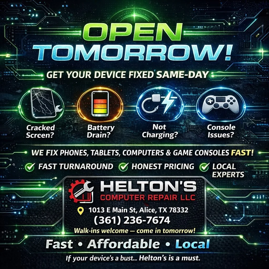 📱💻🎮 COME VISIT US TOMORROW &mdash; WE&rsquo;RE OPEN!

Need your device fixed fast? Don&rsquo;t wait &mdash; we&rsquo;ve got you covered.

Cracked screen? 🔧
Battery draining? 🔋
Not charging? ⚡
Console issues? 🎮

✔ Fast Turnaround
✔ Honest Pricin