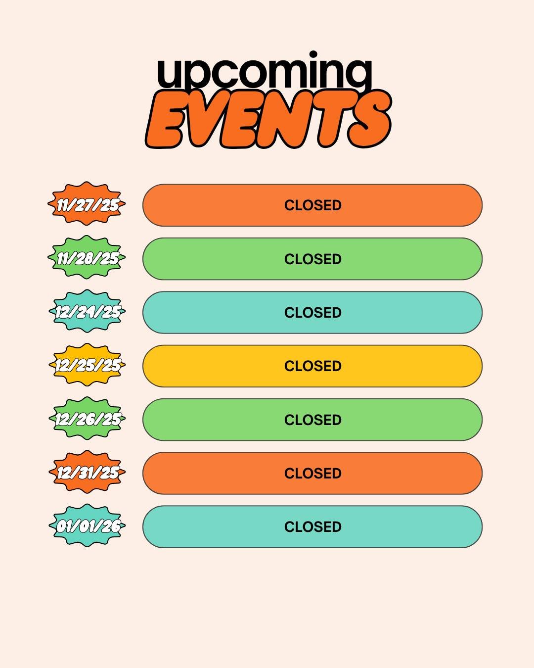 🗓🩺As the busy holiday season approaches, please mark your calendars with these office closures.