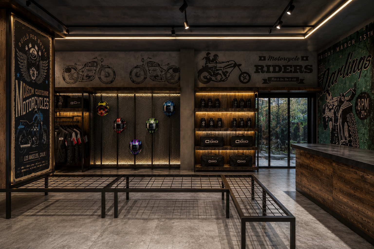 Diseño interior del local de motocicletas Alnusan MT en Cuenca