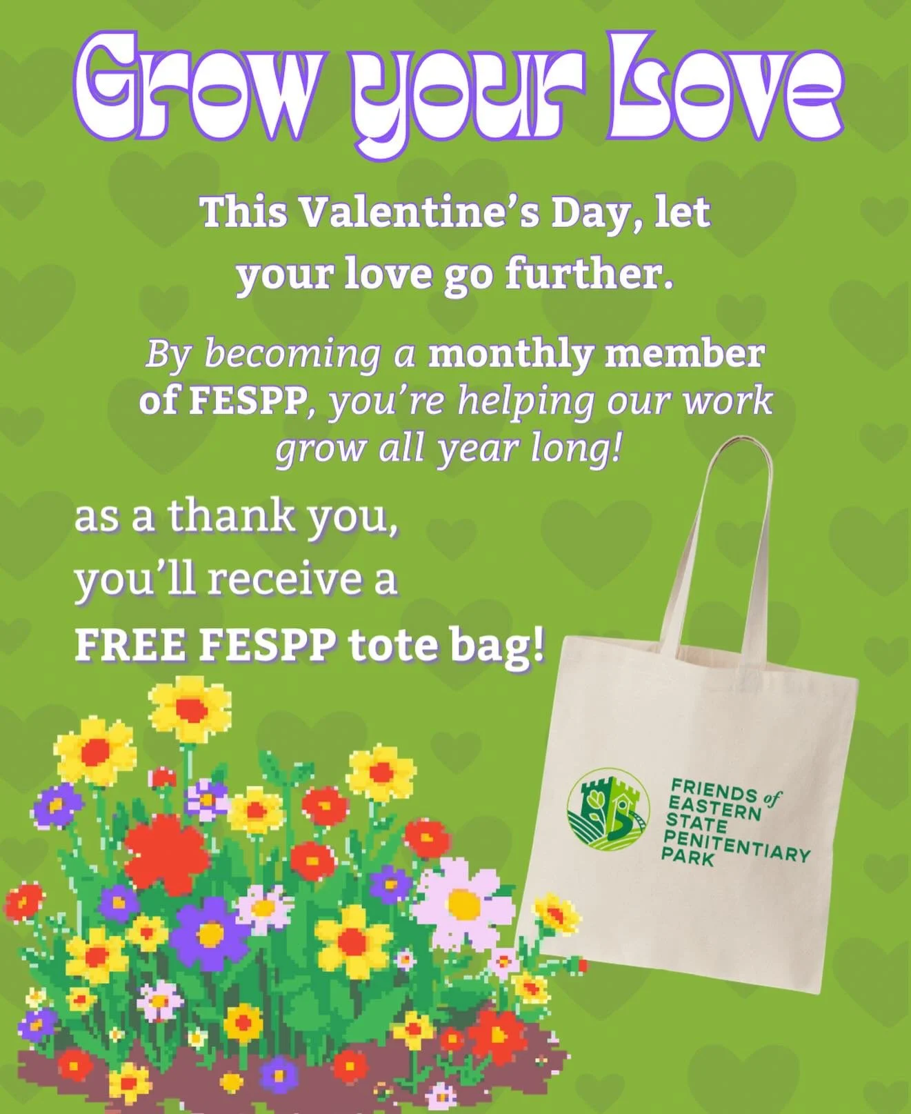 Monthly giving = sustained impact 🌱
Join our community of supporters and help us keep making a difference, month after month.

👜 Free tote with minimum $10 monthly membership signup!
📍Totes can be picked up at 26th &amp; Brown from our friends @co