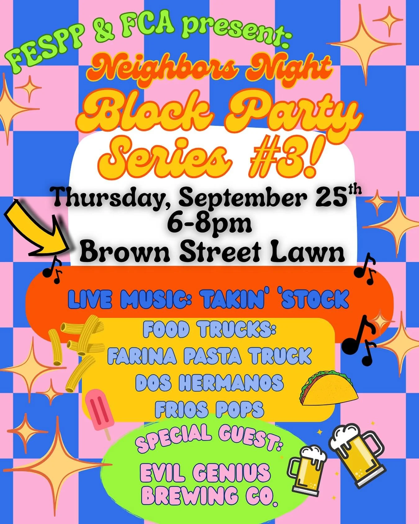 Get Ready for Block Party Series #3! Takin&rsquo; &lsquo;Stock is making a return for some amazing live music! New addition will be @farinapastaphl !  @evilgeniusbeer will be pouring up the pints again! @taqueriadoshermanos2021 &amp; @friosnwphilly  