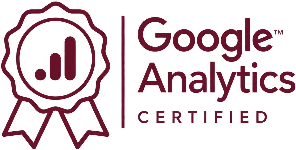 Google Analytics certified badge logo with a ribbon and bar chart icon.