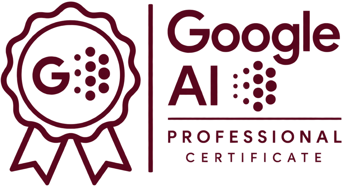 Google AI professional certificate logo with a ribbon and circuit design.