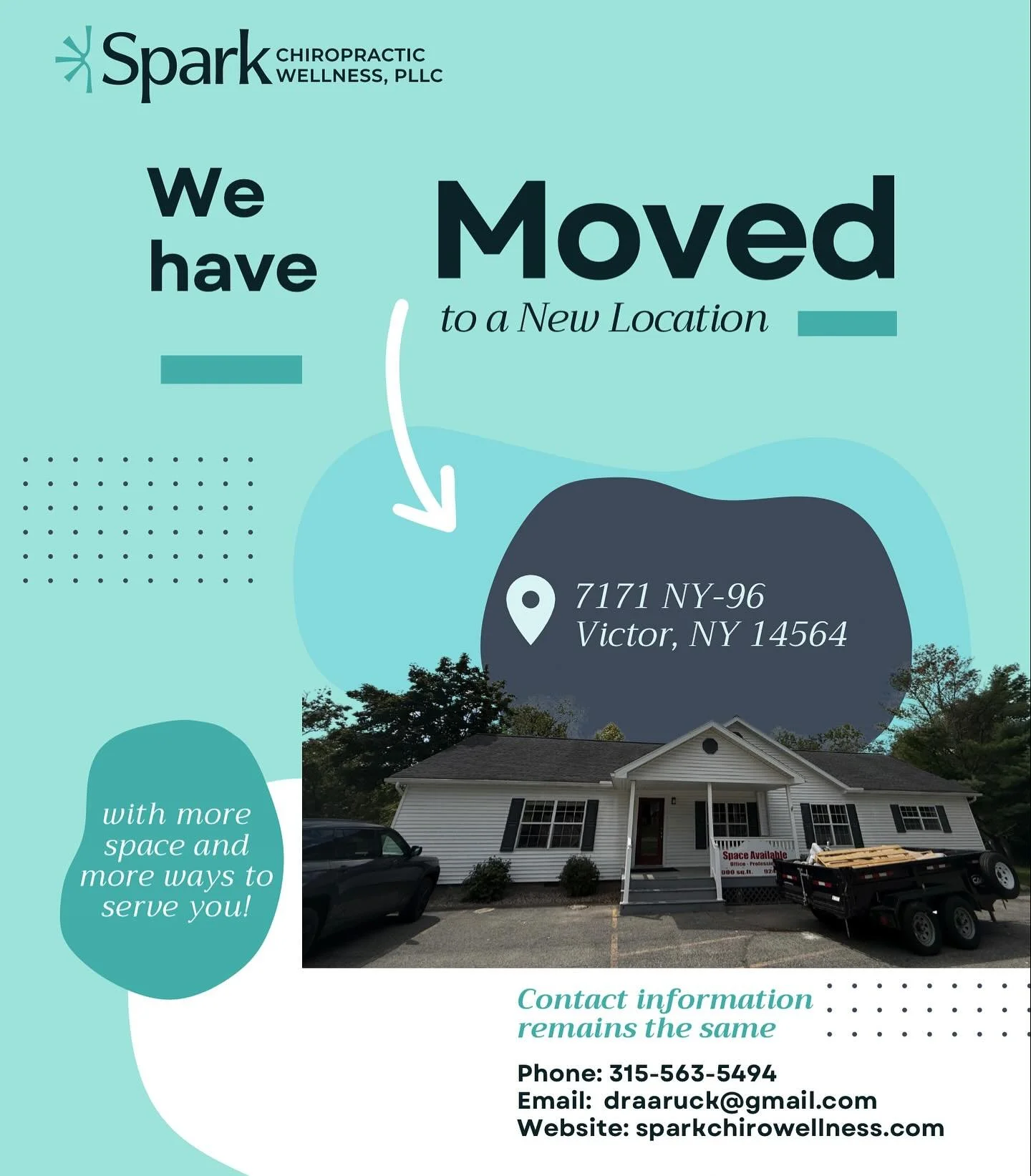 BIG NEWS! 🔔 

We have officially moved into our new Victor office! 

You can find us right down the street from our previous location at 7171 Route NY-96!

So many exciting changes and opportunities coming, and this is just the beginning!

If you or