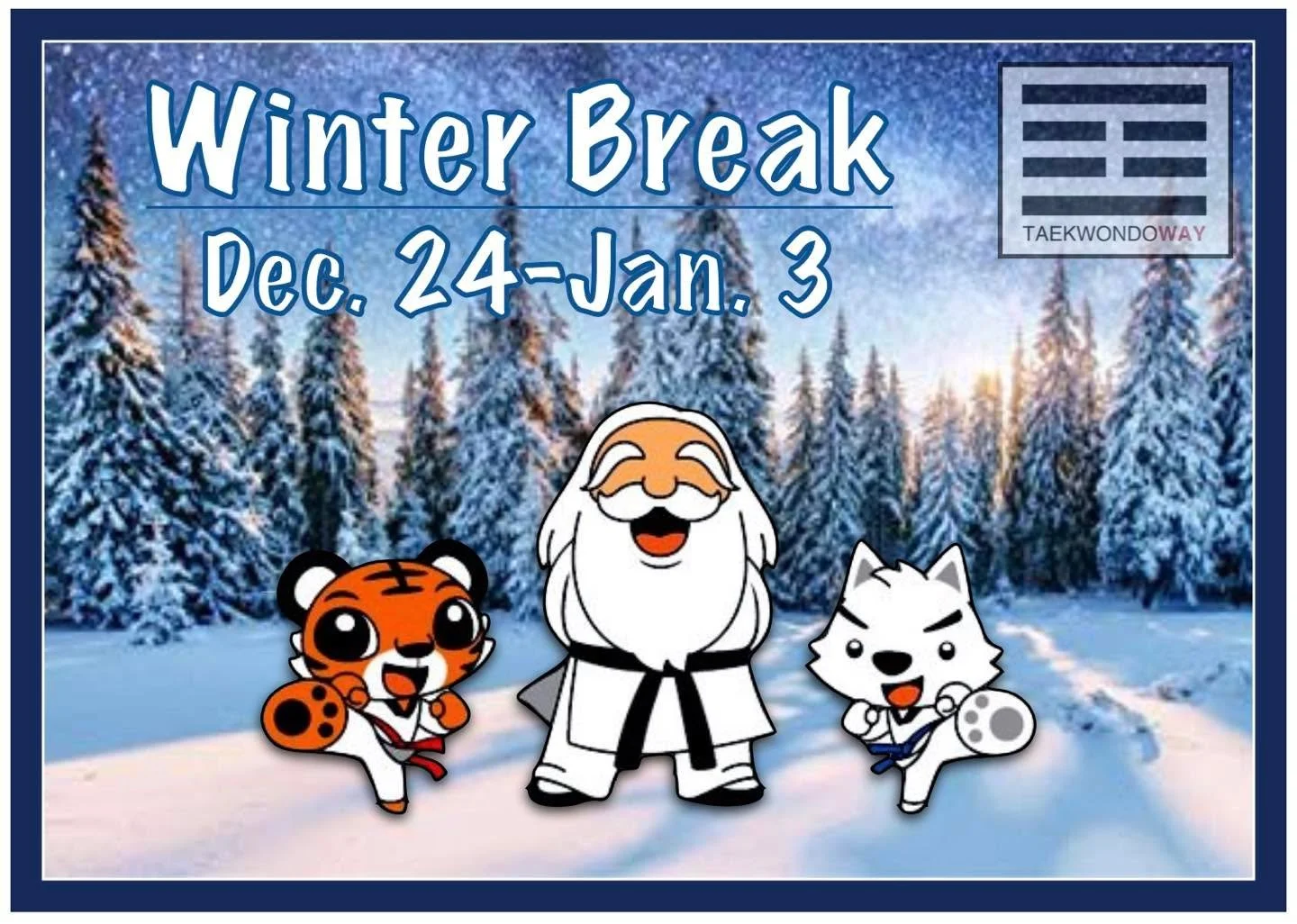 Get in your last classes before break! We&rsquo;re open Monday and Tuesday, and then closed for winter break. We hope to see everyone soon!