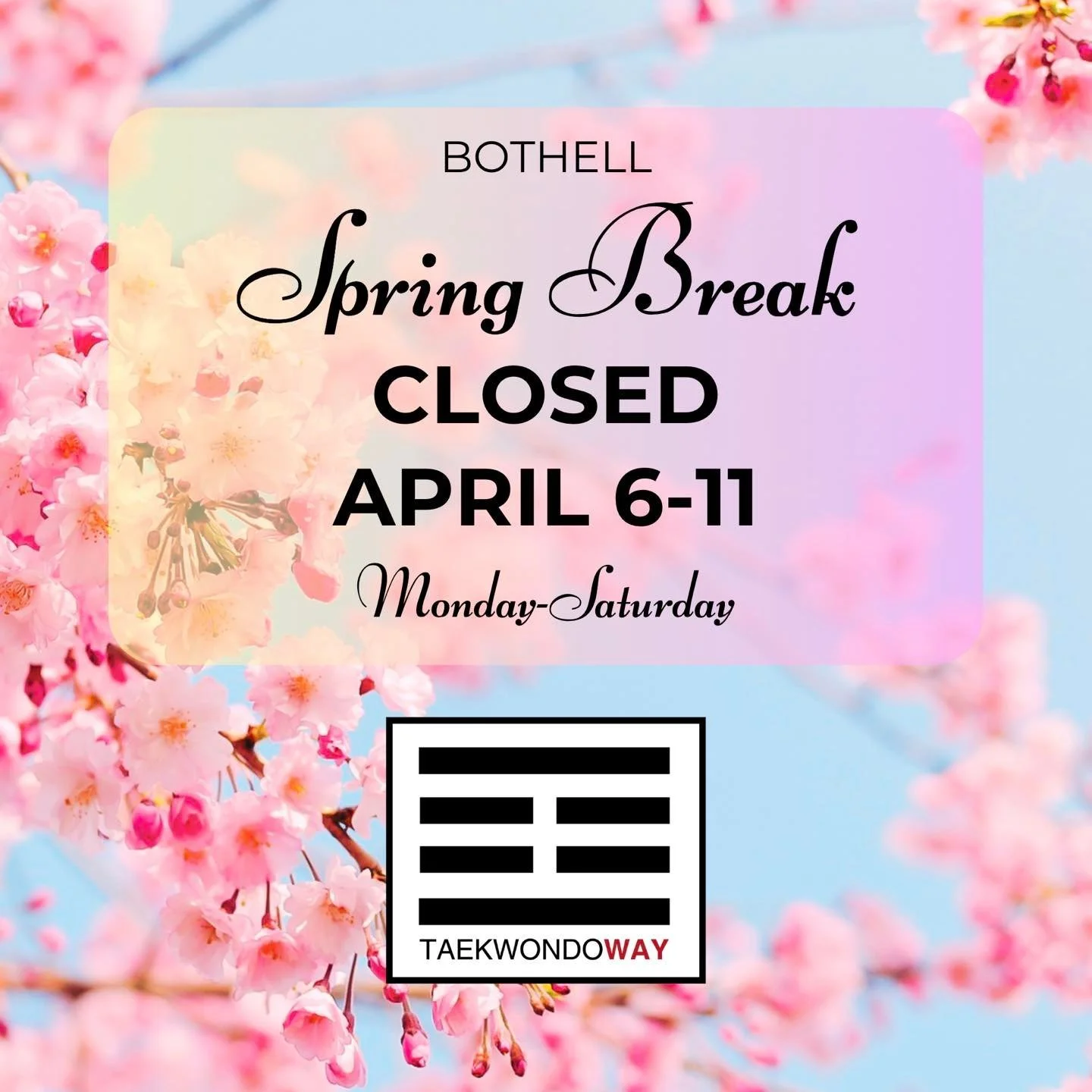 We are open tomorrow, Saturday, April 4, and then will be closed for Spring Break.