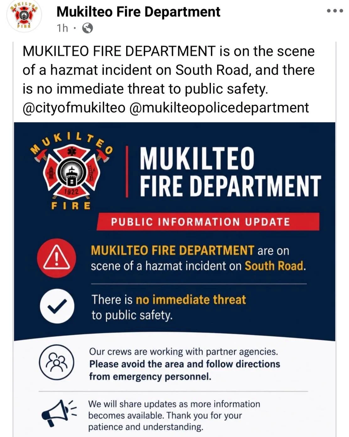 We are closed today. You can check the mukilteofiredepartment page for updated information about the incident.