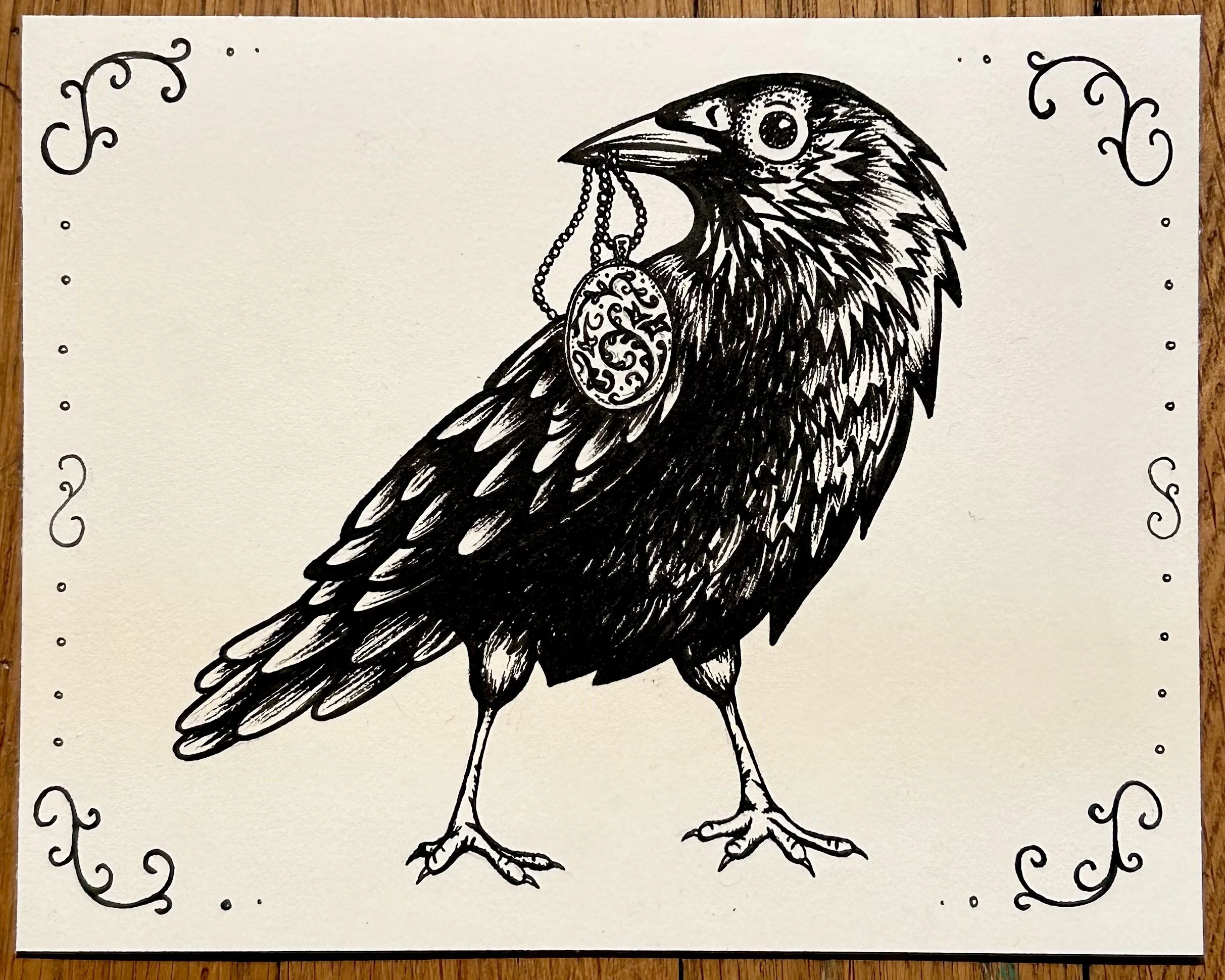 Trinket Crow Ink Drawing - Print