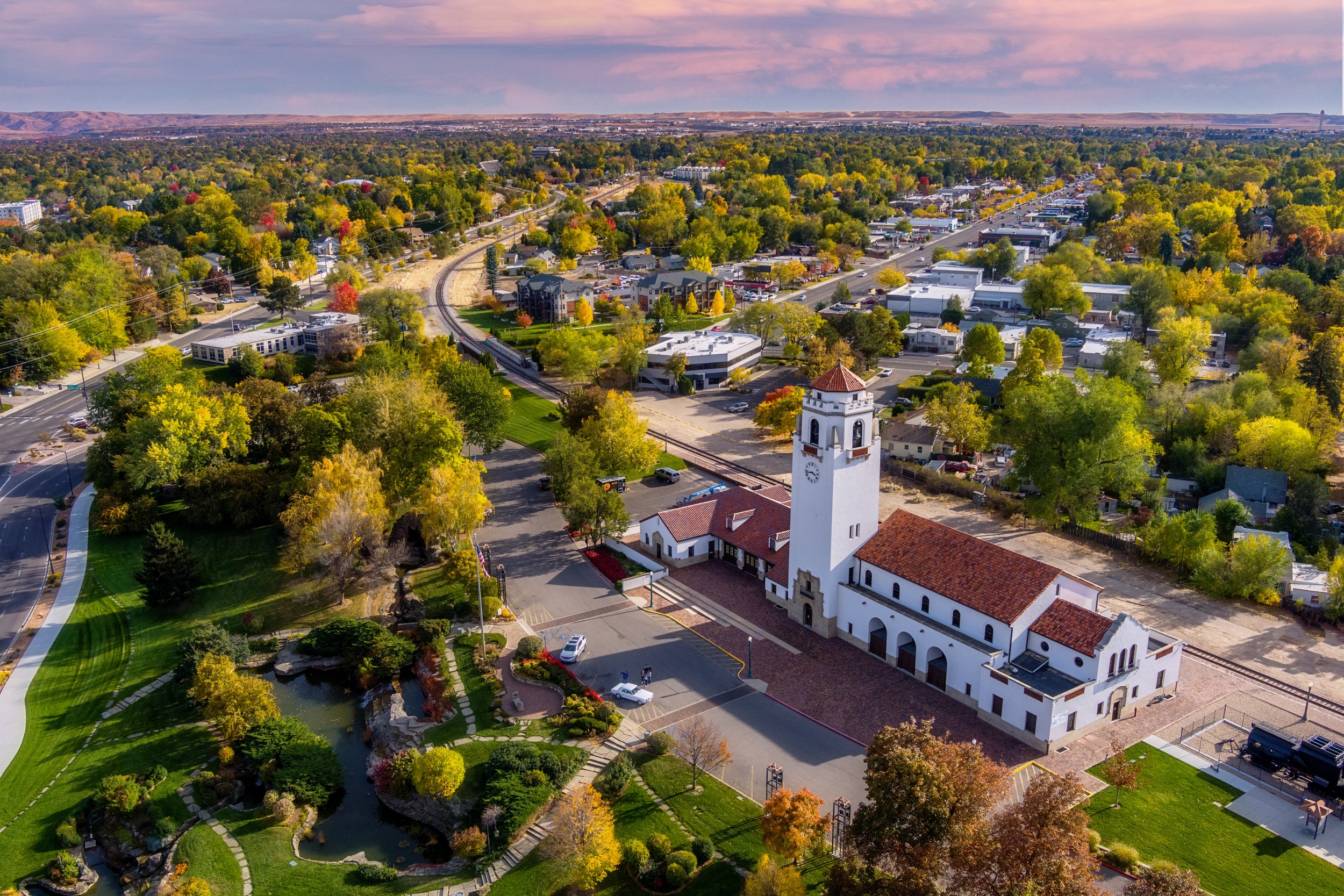 Aerial view of the Boise Depot and Boise State Campus