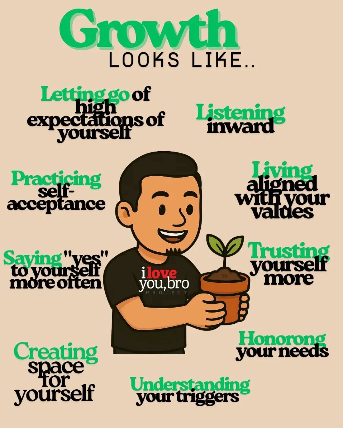 WHAT GROWTH LOOKS LIKE..
Sometimes growth looks less like chasing goals,
and more like letting go of who you thought you had to freaking be!
It’s quietly learning to:
🌱trusting yourself again
🌱listening to what your body and emotions are t