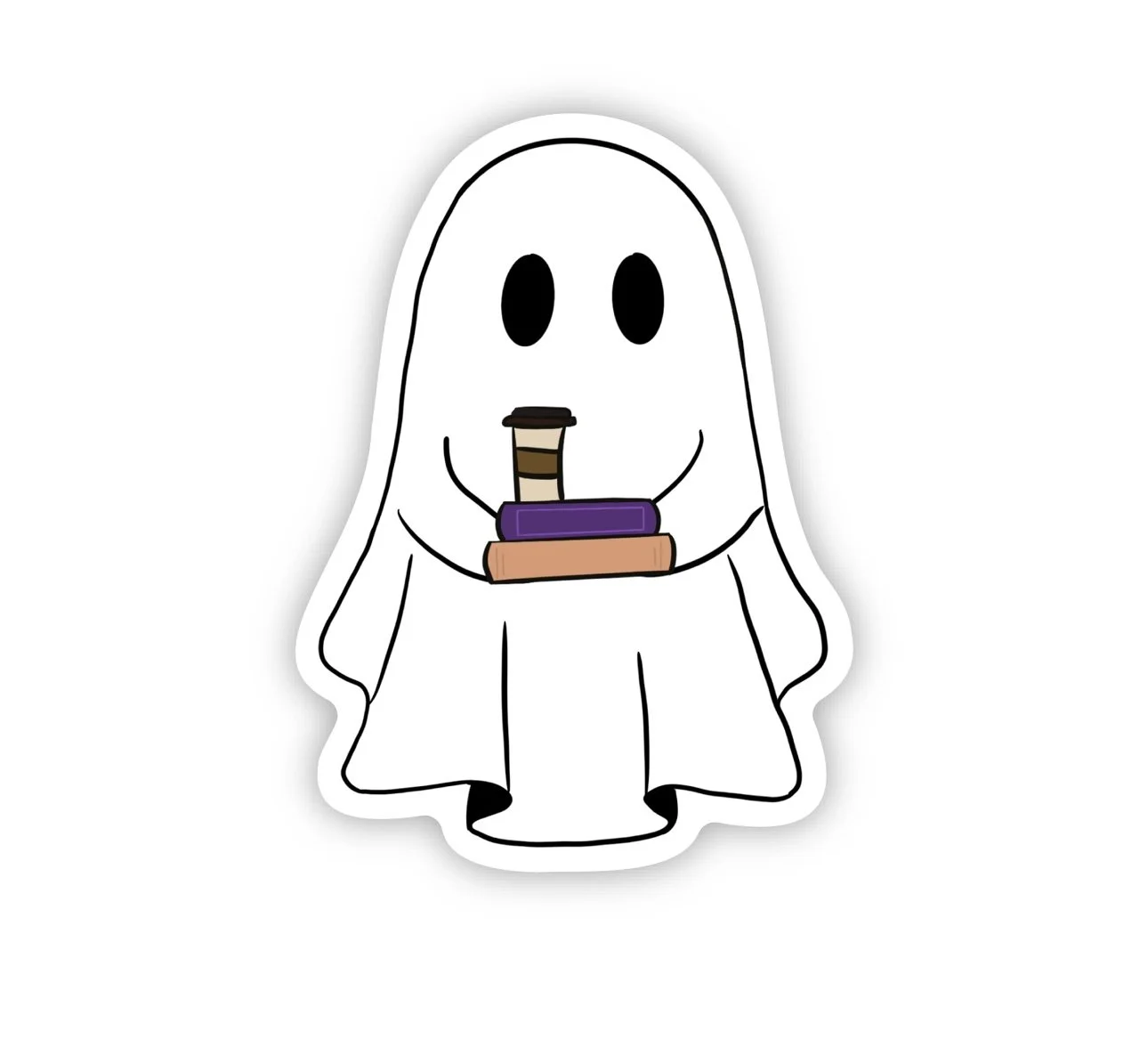 Ghost with Coffee and Books Sticker