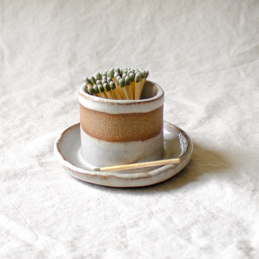 Matchstick Holder & Striker - Birch White
