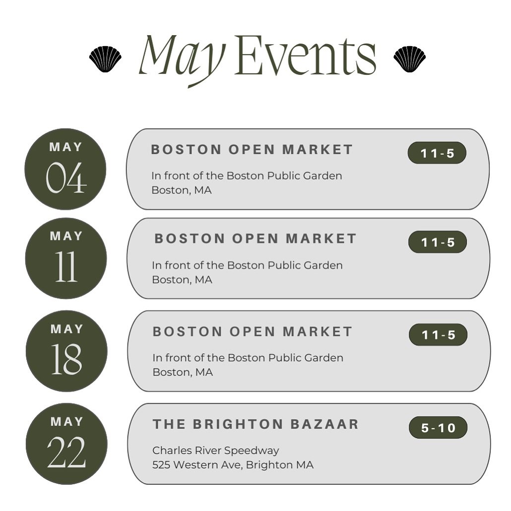 May Schedule! Market season is finally open and I can't wait to see ya, come say hi! 🦪✨