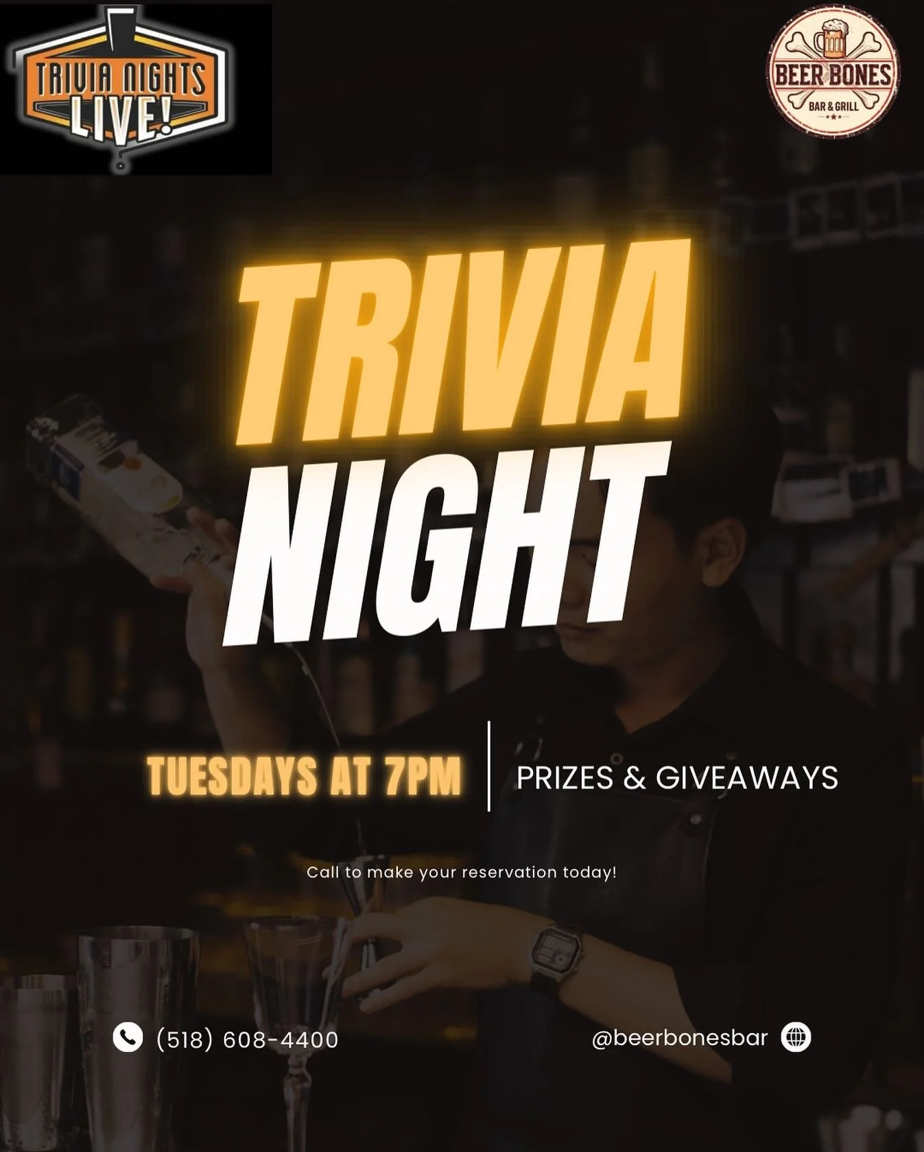 Trivia is back tonight! Join us at 7 pm for a night of games &amp; prizes🥳🍺