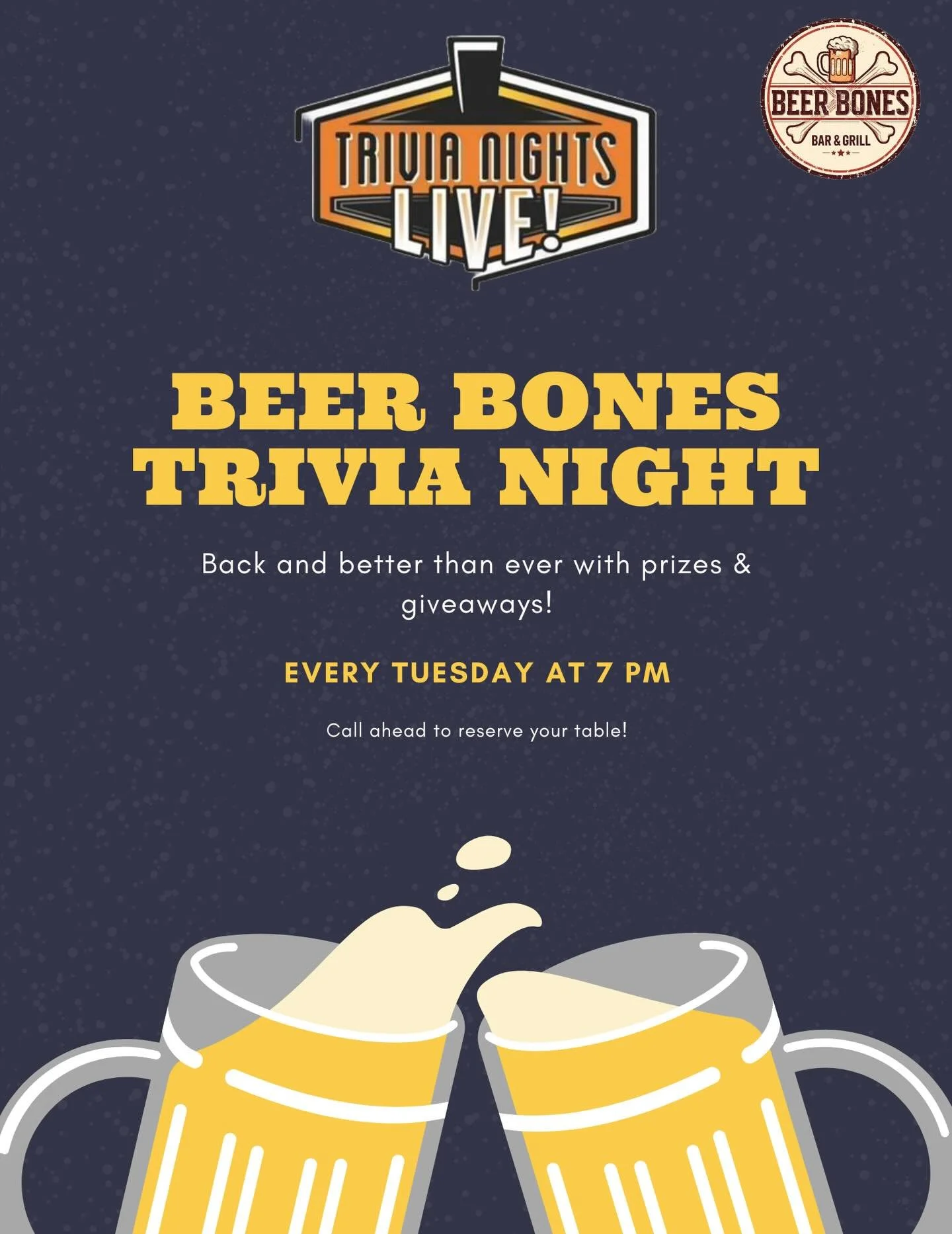 Join us for trivia night kicking off at 7 pm tonight!