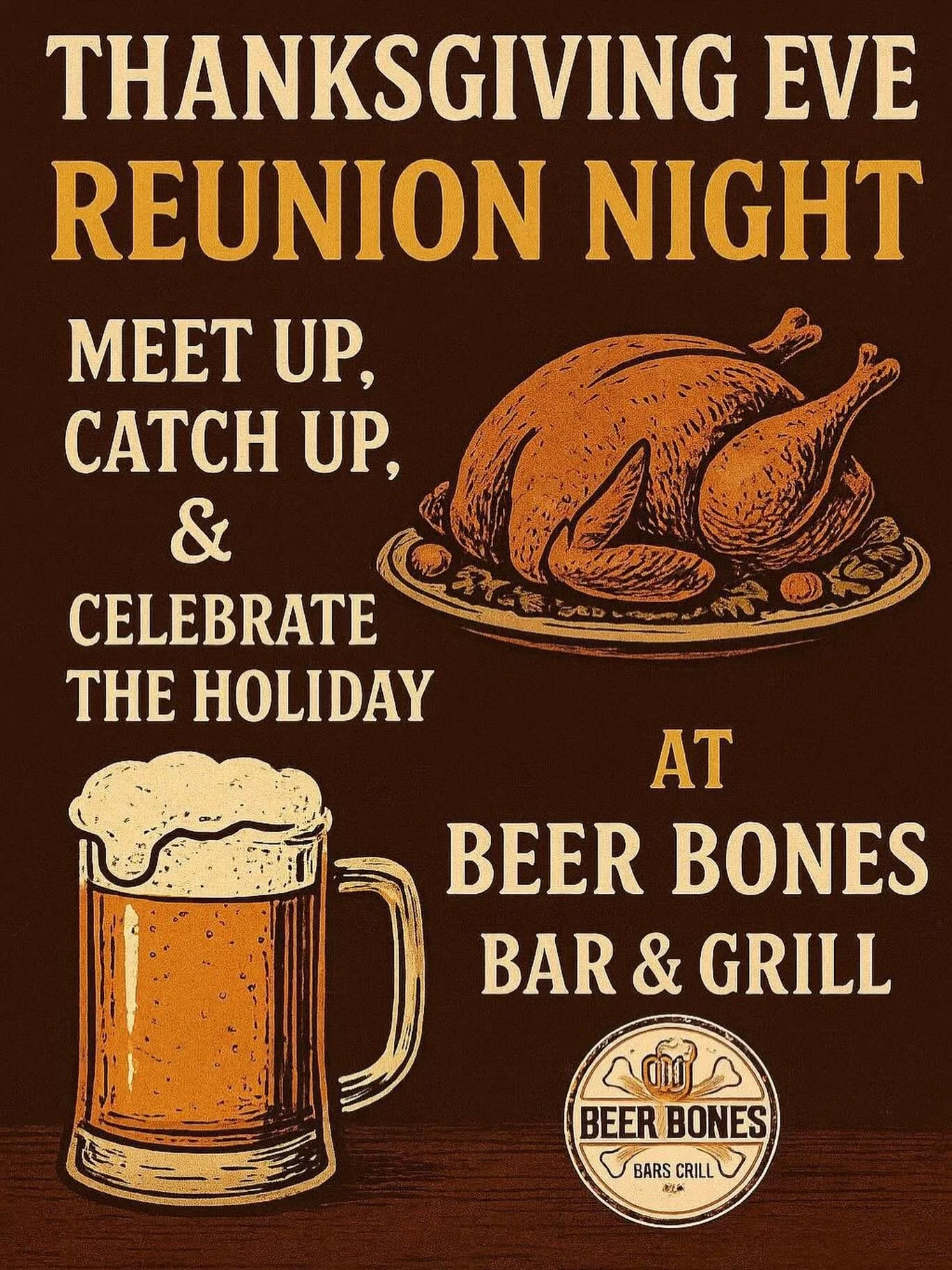 Tonight&rsquo;s the night everyone&rsquo;s back in town &mdash; come catch up, unwind, and kick off the holiday right.

Good drinks, good food, and all your favorite people&hellip; right here at Beer Bones Bar &amp; Grill.

See you tonight! 🍻