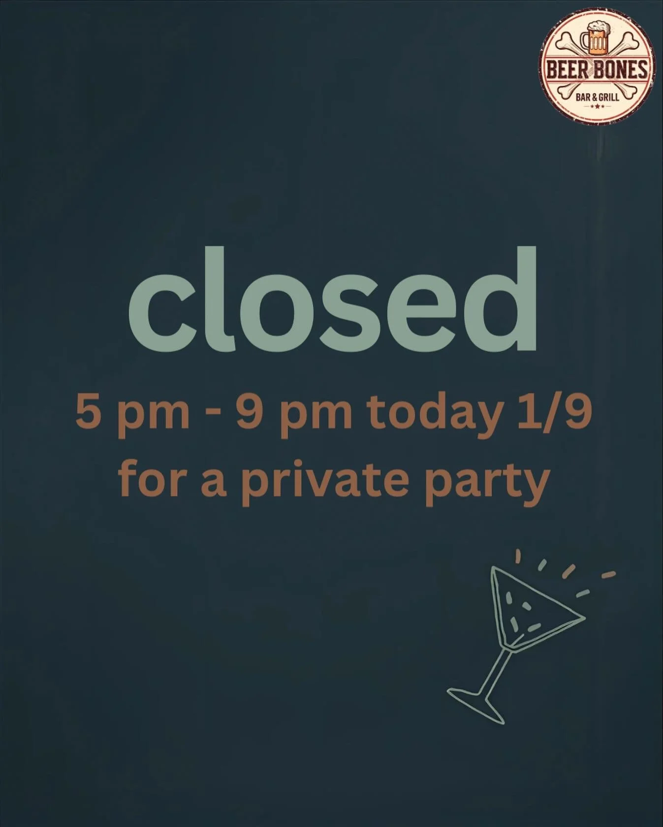 Happy Friday! We will be closed today from 5-9 pm for a private party. We will still be taking orders for takeout during this time!😊