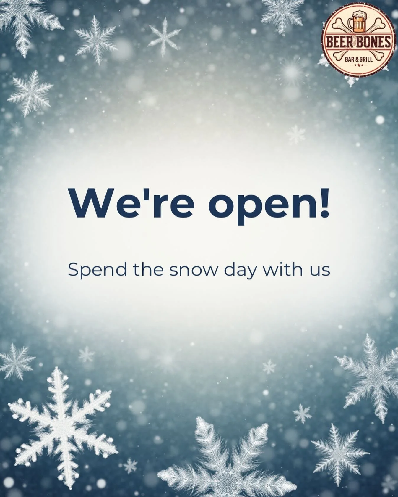 We&rsquo;re open! Come spend the snow day with us at Beer Bones❄️🍺