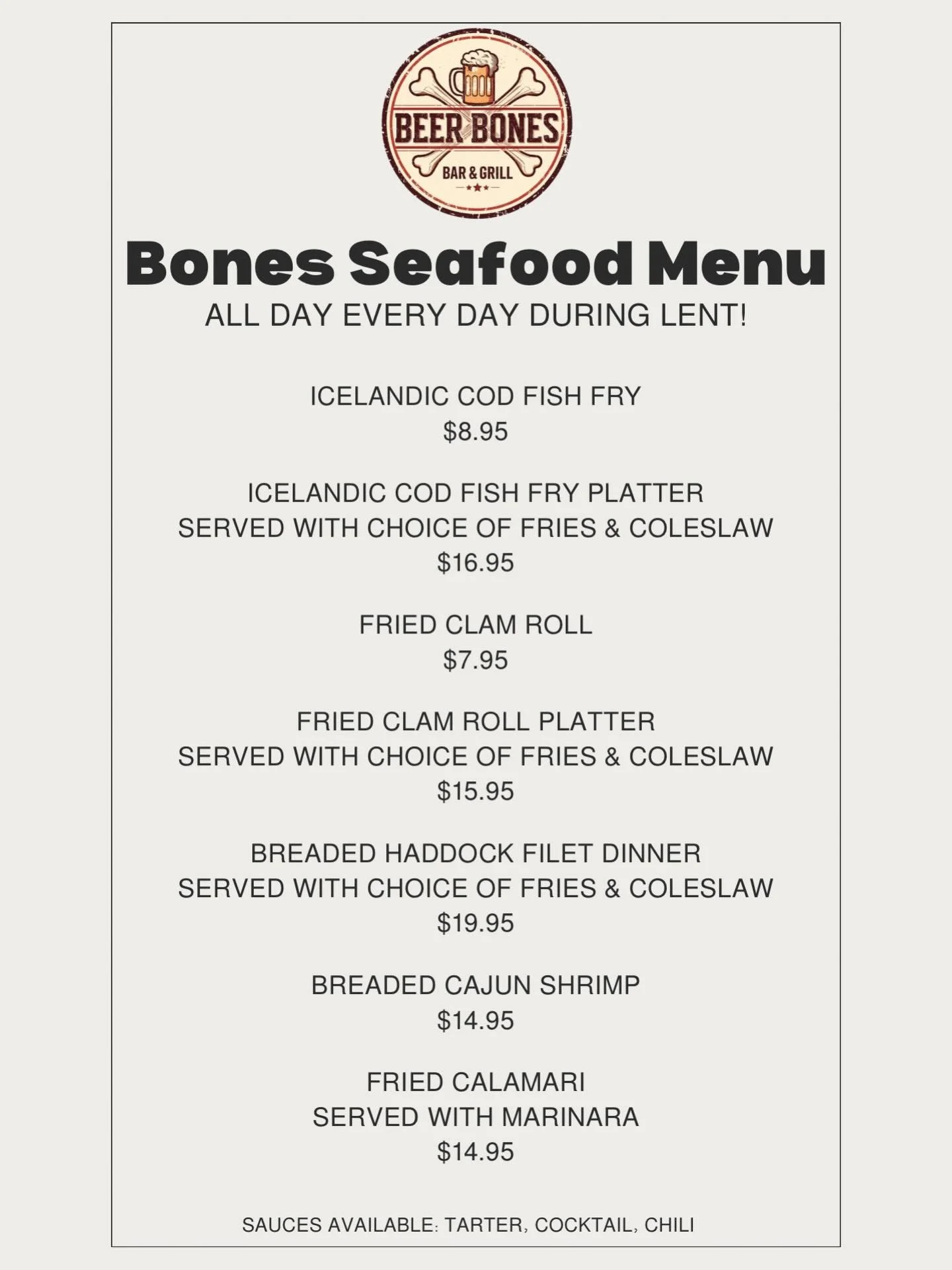 Join us for Lent &amp; enjoy our seafood menu all day every day!