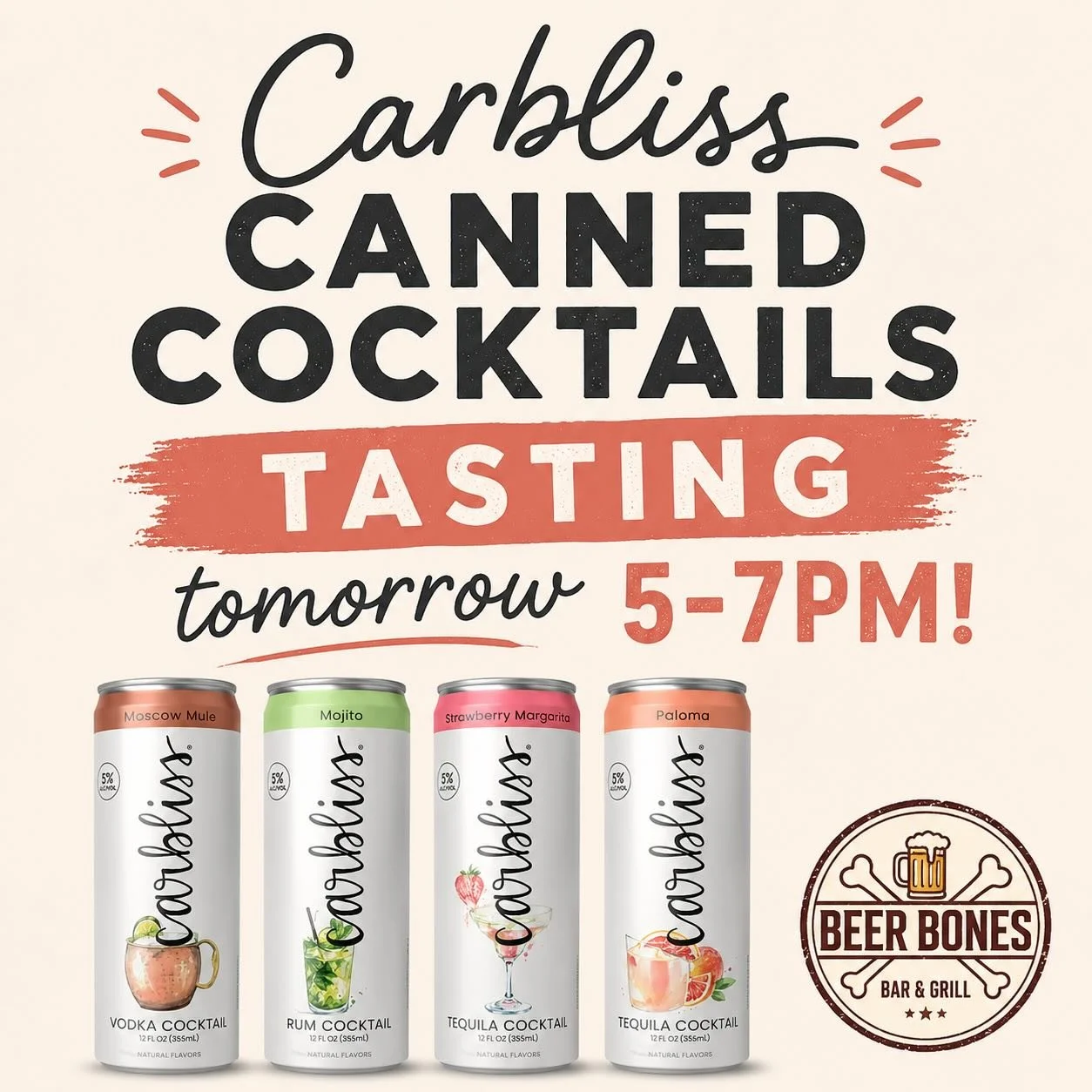 Join us for a Carbliss tasting tomorrow 5-7pm!