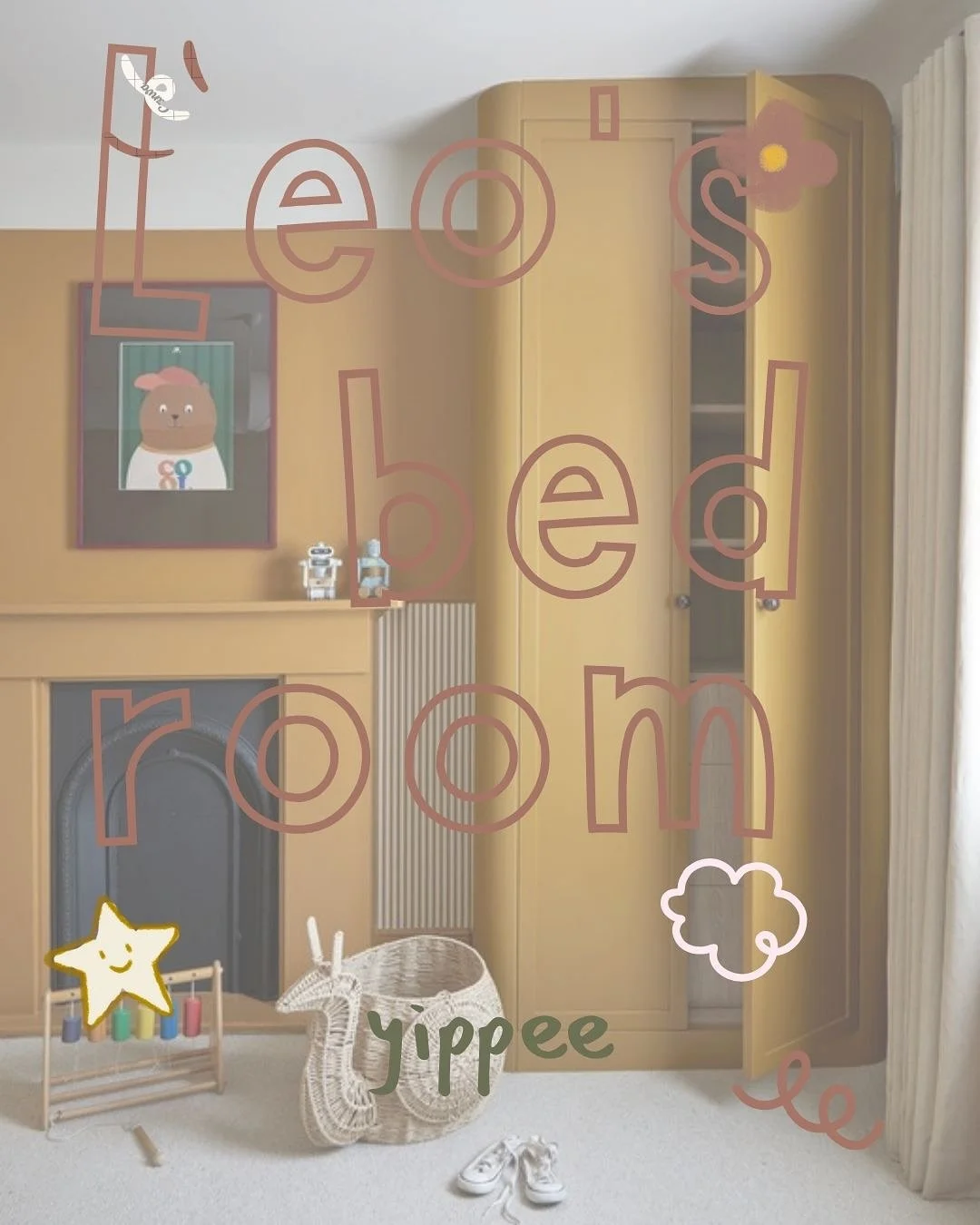 Little Leo’s Room. The baby of the family. Super cute, eyes that could twist anyone around his little finger. 
.
He’s very pleased with his new room. And anticipated every bit of progress. He shared updates with his big brother and sister