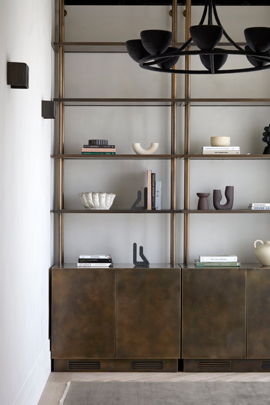 bespoke brass shelving by born and bred studio