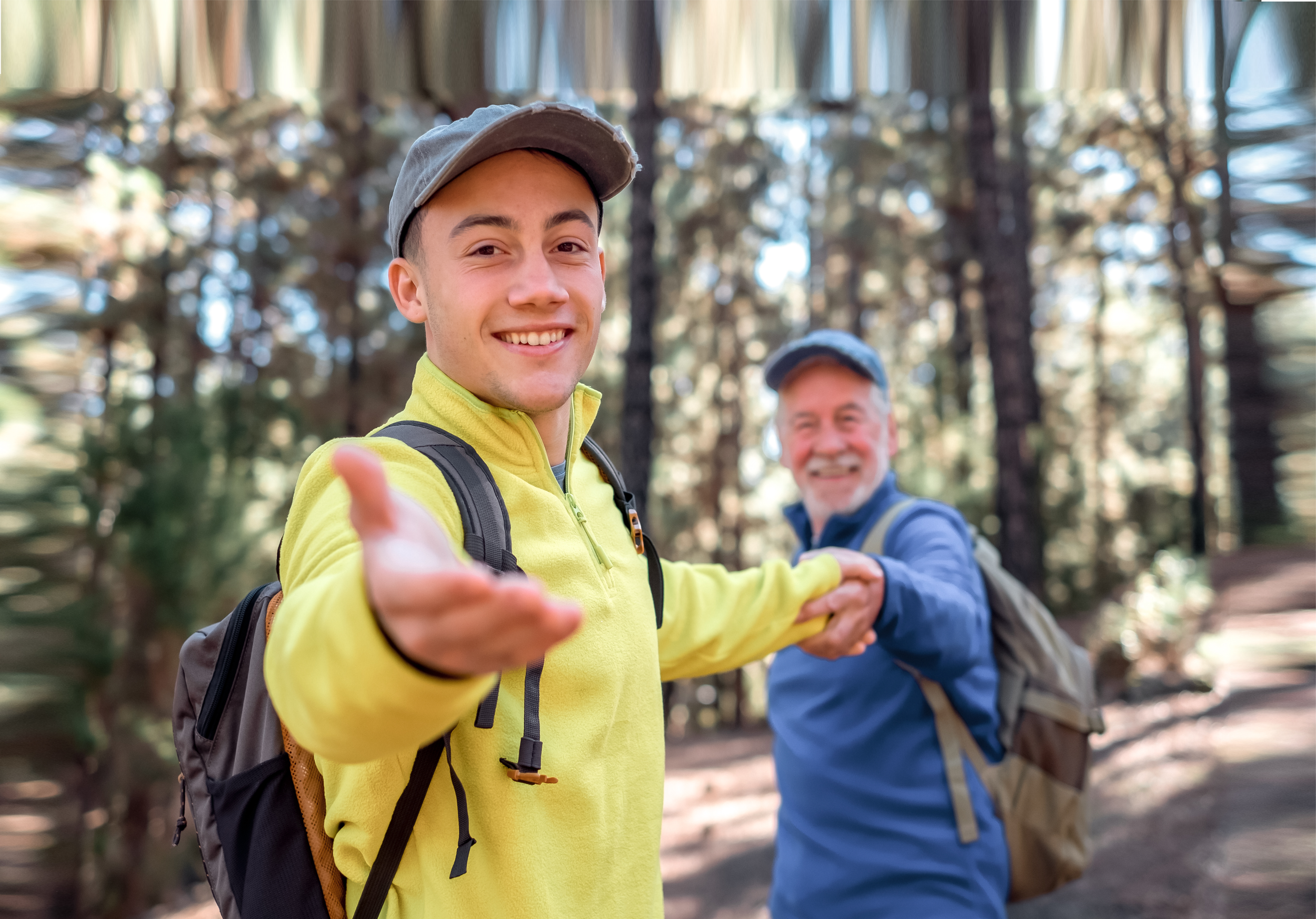 Young and older man inviting community membership