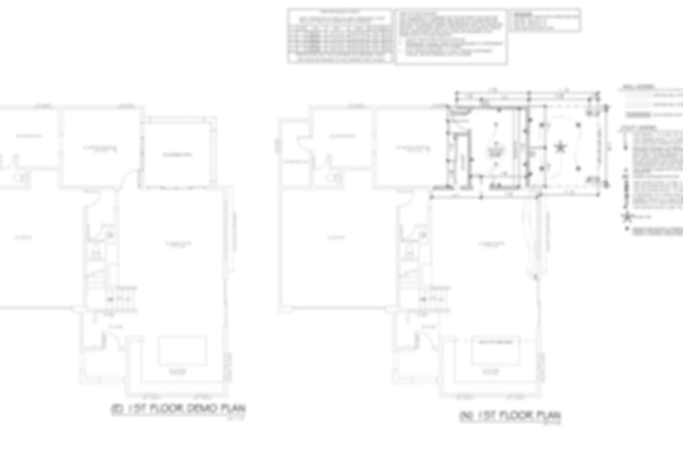 Blurry architectural building plans, showing floor layouts for the first and second floors.