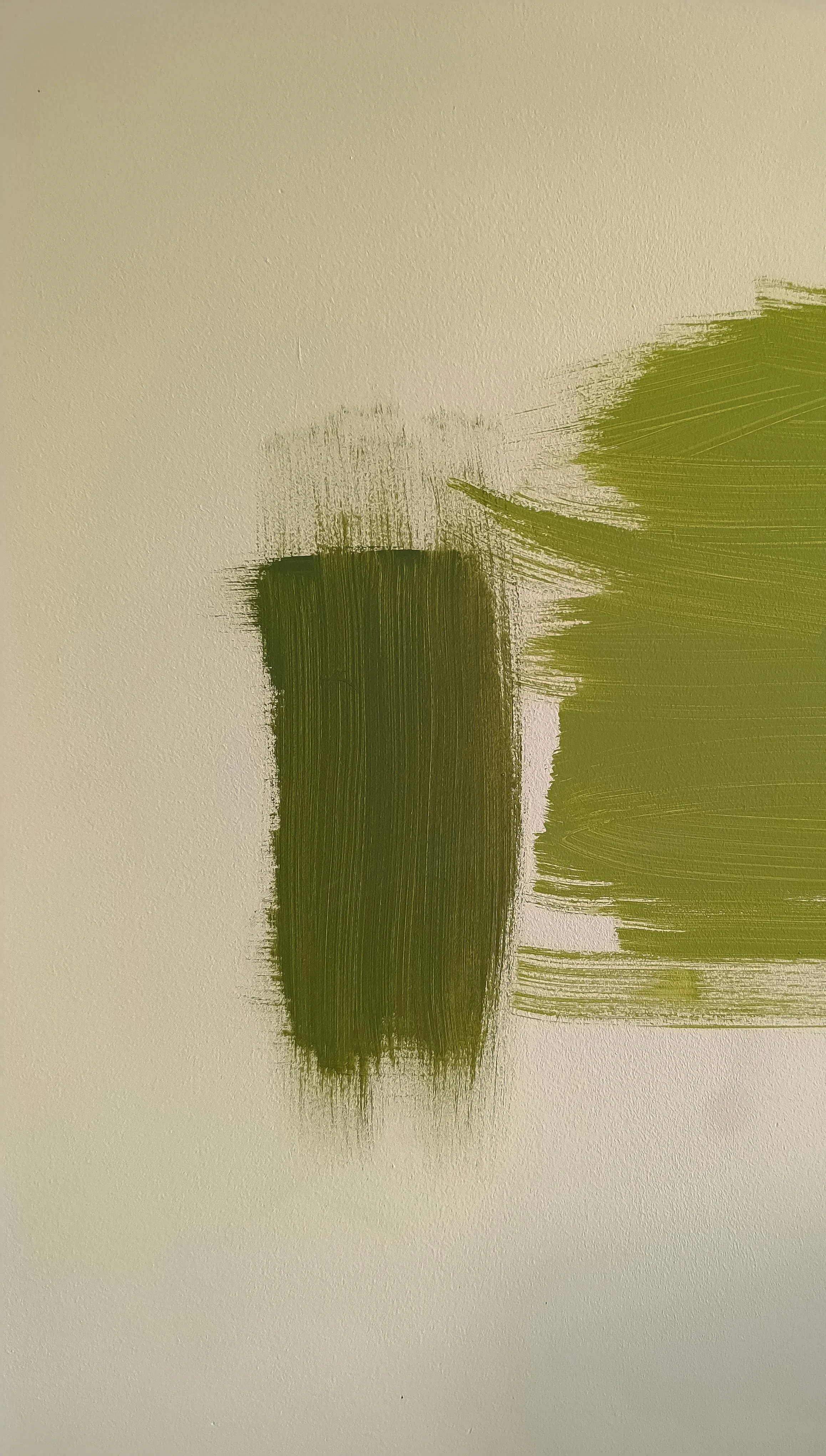 Green paint streaks on a beige wall.