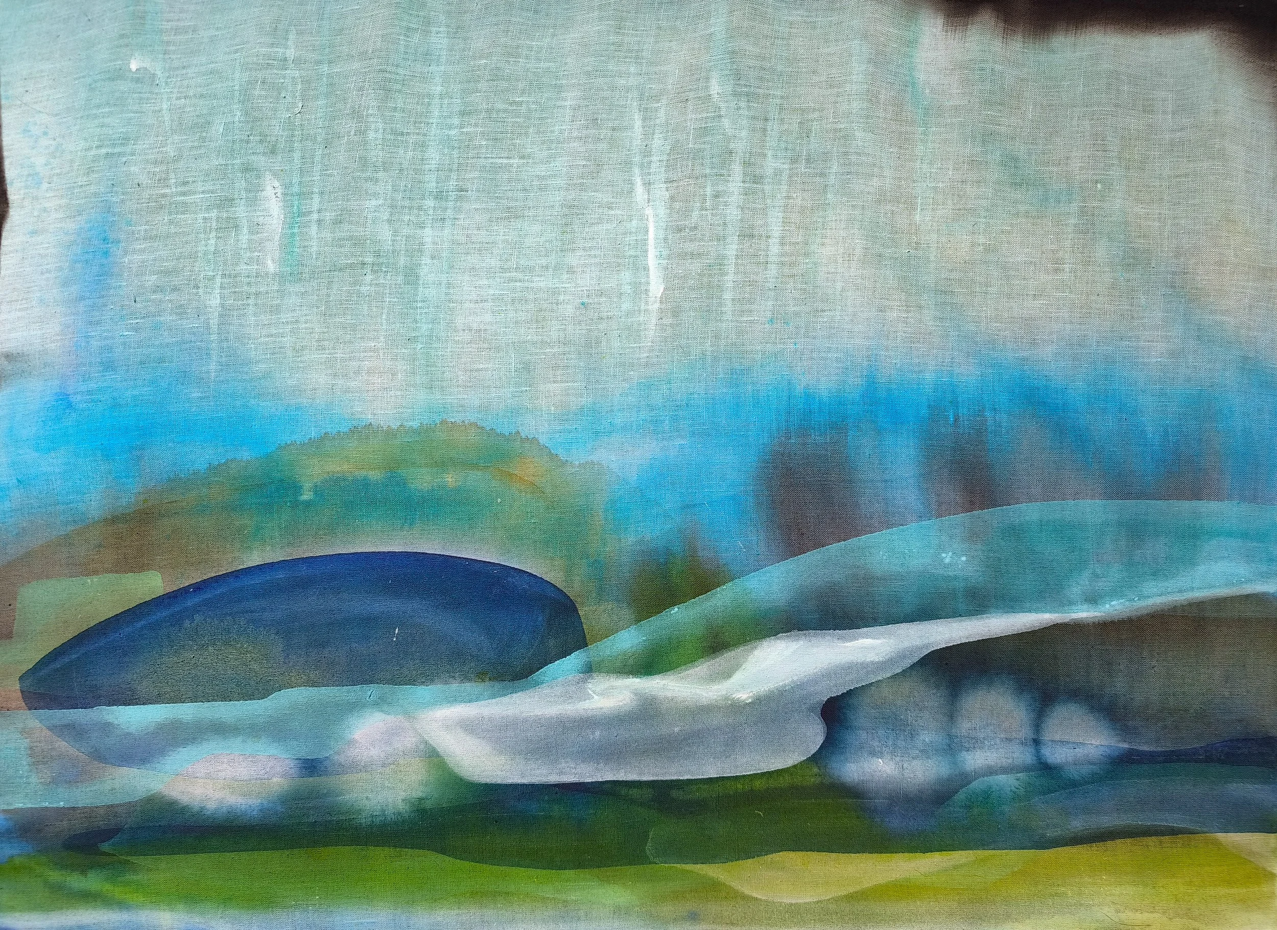 "the silence by rainfall" - 80x60cm acrylic on raw linen