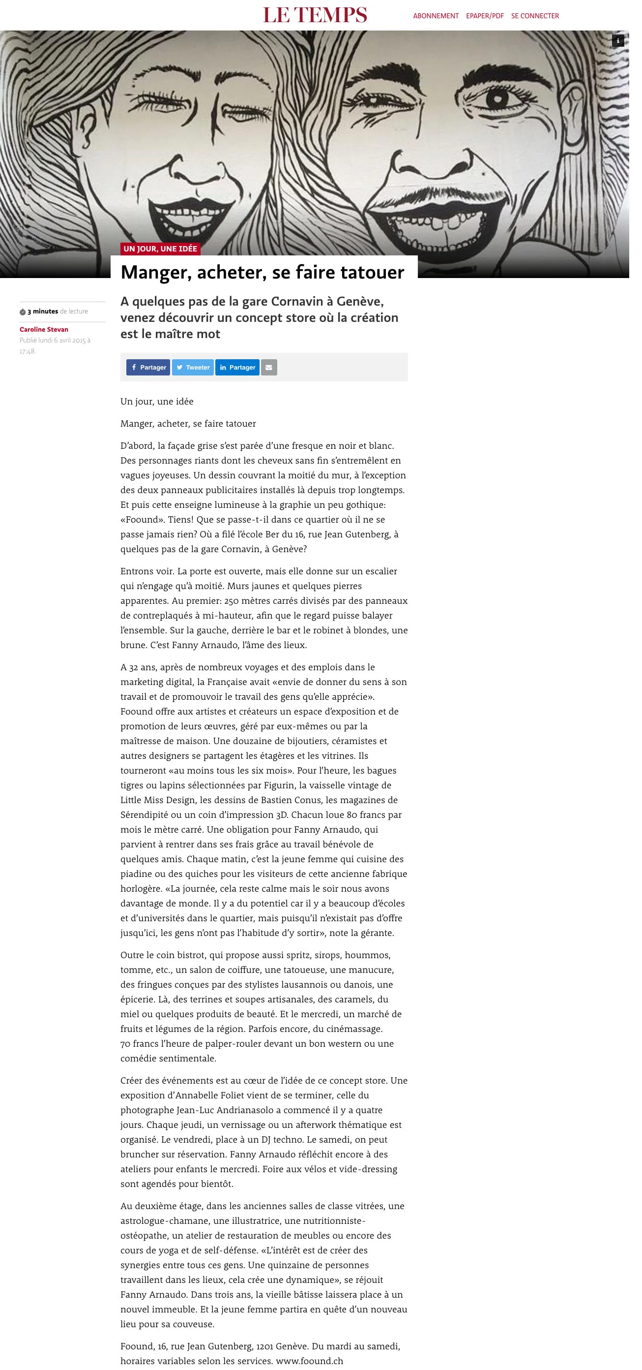 Le Temps // o6 avril 2015