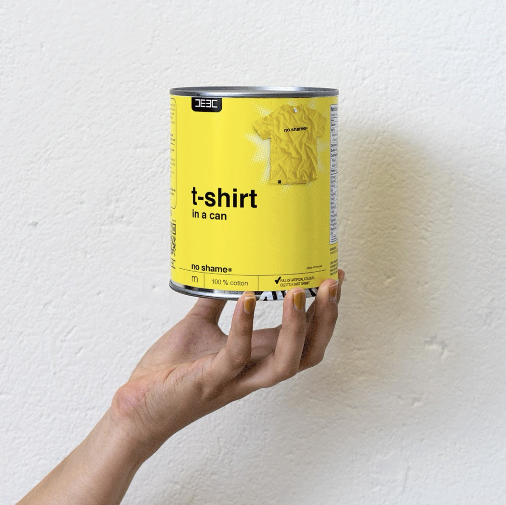 No Shame T-shirt in a can parody of No Name packaging. (Copy) (Copy)