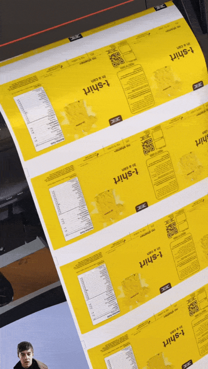 Printing No Shame T-shirt labels parodying No Name packaging (Copy) (Copy)
