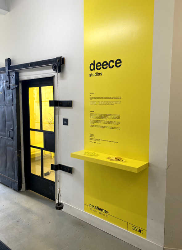 DEECE Studios entrance wall styled in No Shame parody of No Name design. (Copy) (Copy)