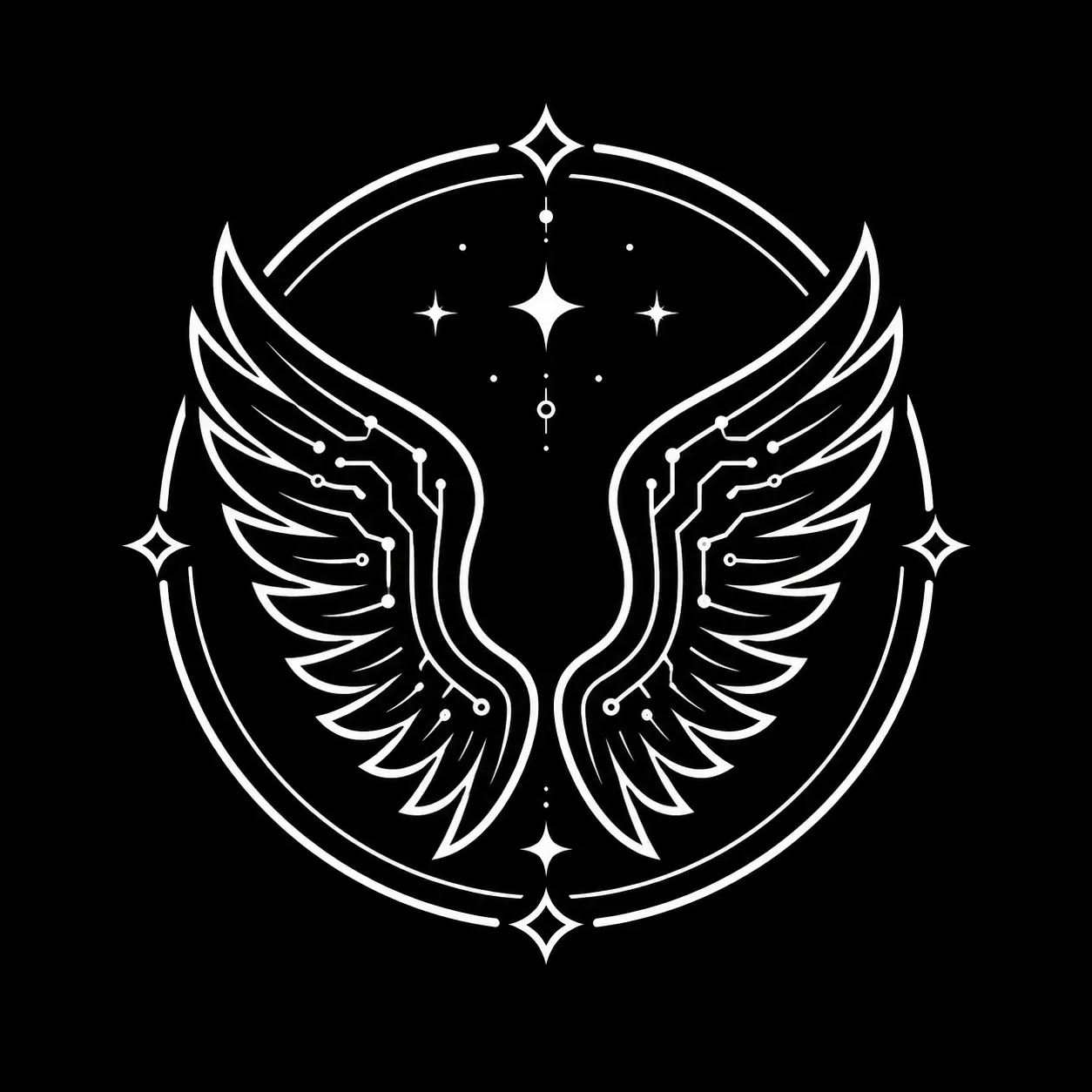White angel wings emblem representing angelology, demons, and the spiritual realm